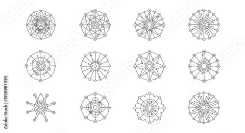 Abstract Geometric Network Pattern Icon Set for Digital Technology Data Structures Blockchain and System Architecture