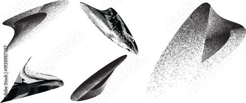 Distorted irregular shapes collection . Noisy design . Noise destroyed logo . Trendy grainy shapes set . Graph print texture .Spray effect .Grunge texture . Distressed element .vector
