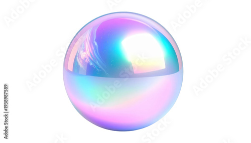 Iridescent Sphere with Colorful Glossy Surface on Transparent Background