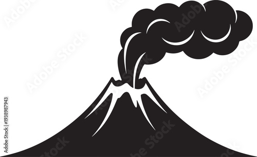 Volcano eruption with smoke and ash black silhouette vector illustration isolated on background vector illustration