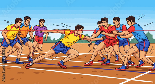 Kabaddi Players in Action: Intense Match on Outdoor Court