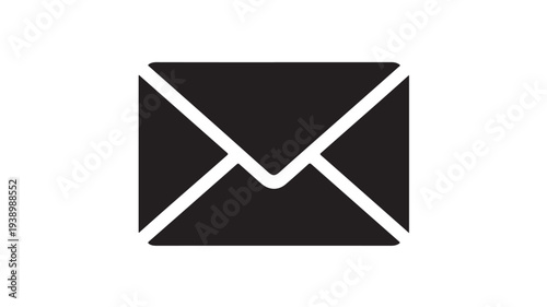 Envelope Icon in Simple Flat Design with White Lines on Black Background for Digital Interface
