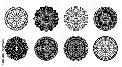 Mystical Circular Ornaments, Ancient Symbols, Esoteric Designs, Sacred Geometry, Occult Patterns