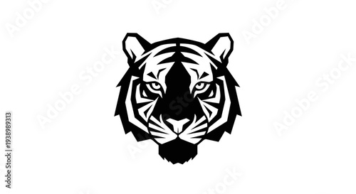 Black and White Tiger Head Illustration.