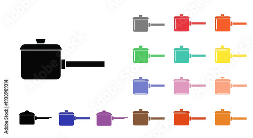 Colorful Saucepan Icons Set for Cooking and Kitchen Design.