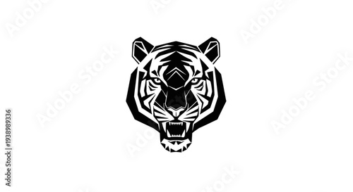 Black and White Tiger Head Illustration.