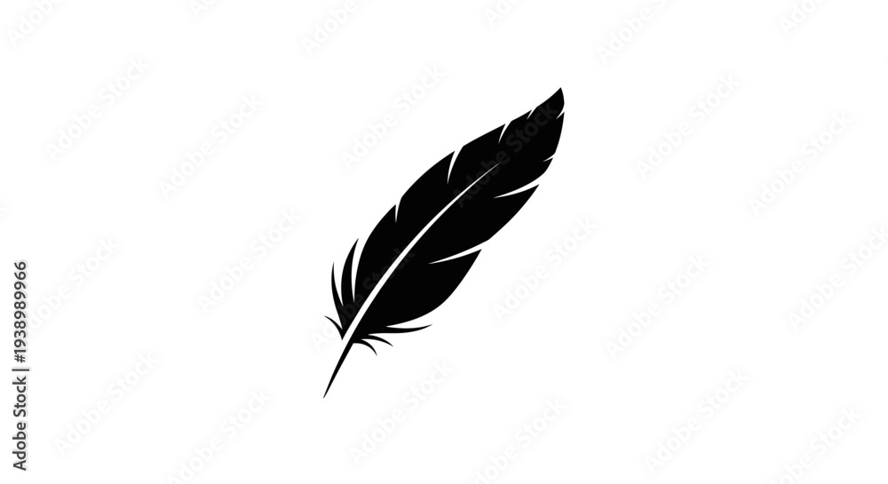 Obraz premium Black Feather Silhouette Isolated on White.