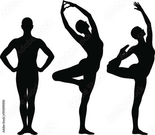 yoga woman silhouettes set, female yoga poses collection, fitness meditation exercise figures, healthy lifestyle illustration design elements