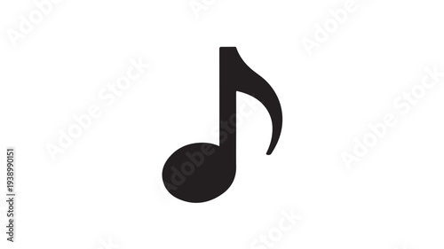 Single eighth note in simple flat design on white background for music symbol