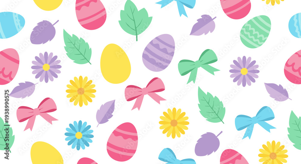 Obraz premium Colorful Easter eggs and flowers pattern background.