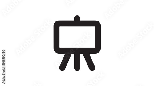 Blank Presentation Board on Easel in Simple Flat Design with Black Silhouette on White Background for Office Use