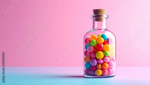 瓶詰めされたカラフルなお菓子のイメージ画像