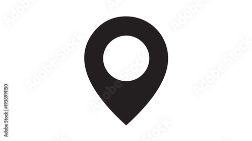Map pin icon in minimalist style with solid black color on white background for navigation and location services