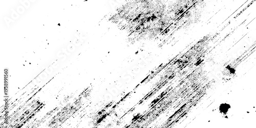 Grungy black ink splatter texture background with heavy diagonal charcoal grain featuring bold diagonal dry brush strokes and heavy ink splatters on a white background.