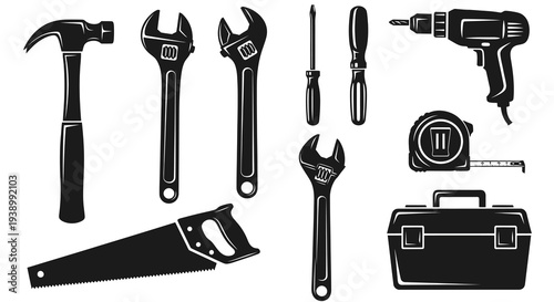 Construction DIY Hand Tools and Power Equipment Black  White Glyph Icons