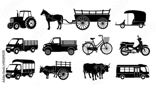 Transportation Industry Land Vehicles Silhouette Icons Set - Modern  Traditional Collection