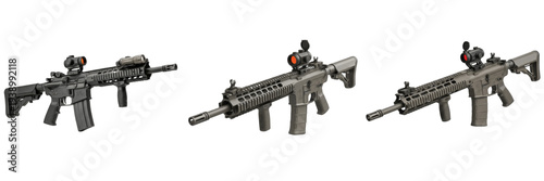 Modern tactical assault rifles isolated on a white background