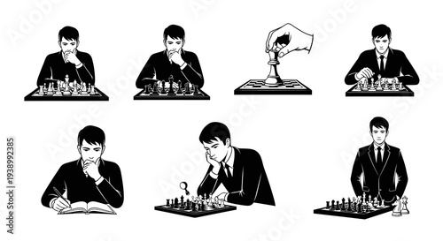 Black  White Line Art Chess Players  Game Collection: Strategy  Leisure