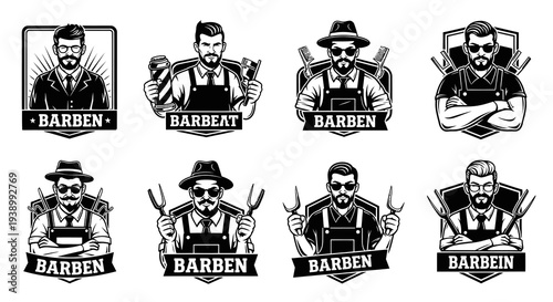 Vintage Monochrome Barbershop  Grill Men Logos Collection