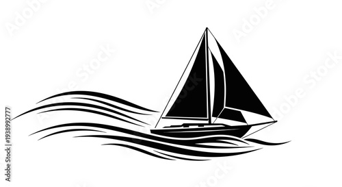Nautical Sailboat Silhouette Vector Icon - Marine Travel, Recreation, and Leisure Graphic