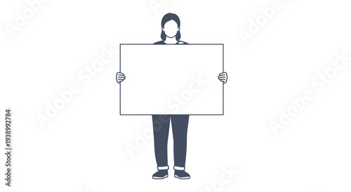 Marketing Communication: Flat Vector Illustration of Woman Holding Blank Sign