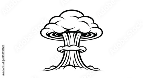 Military Nuclear Mushroom Cloud Black  White Line Art Icon