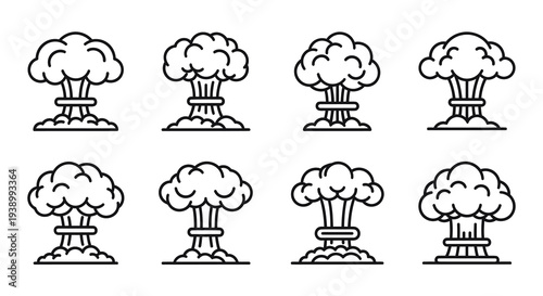 War  Military Nuclear Explosion Mushroom Cloud Outline Icons Pack