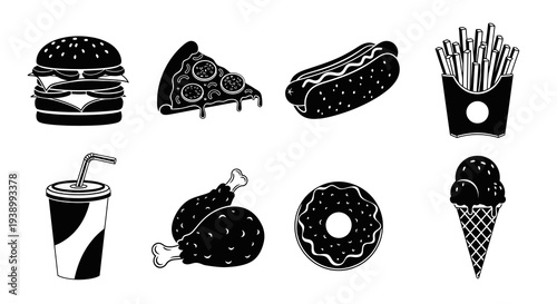 Fast Food Industry Glyph Icons Set