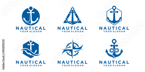 Vector nautical logo illustration featuring a compass and ocean waves. A modern and clean style, ideal for shipping and marine tourism businesses.