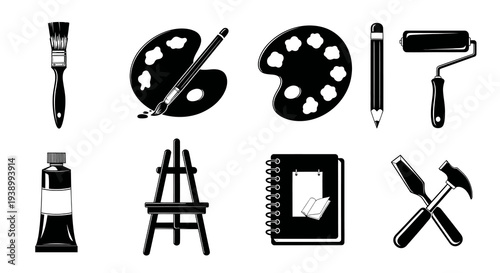 Art  Craft Supplies and DIY Tools Black  White Glyph Icons Collection