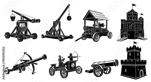 History Black  White Glyphs: Medieval Siege Weapons, Fortifications, Castles  Towers