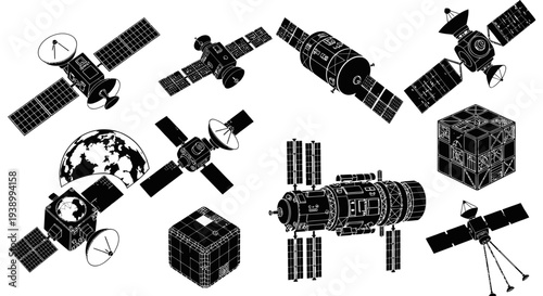 Space Communication Technology Glyph Vector Satellites and Orbital Elements Collection