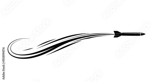 Black and White Military Missile Glyph Icon with Dynamic Speed Trail