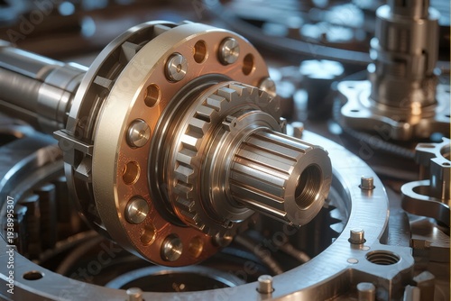 Close-up of mechanical gear assembly with precision-engineered components