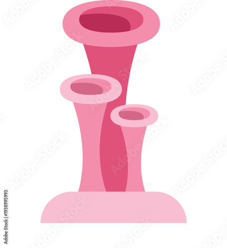 Pink ocean coral tubes are growing from a flat base, forming an underwater plant