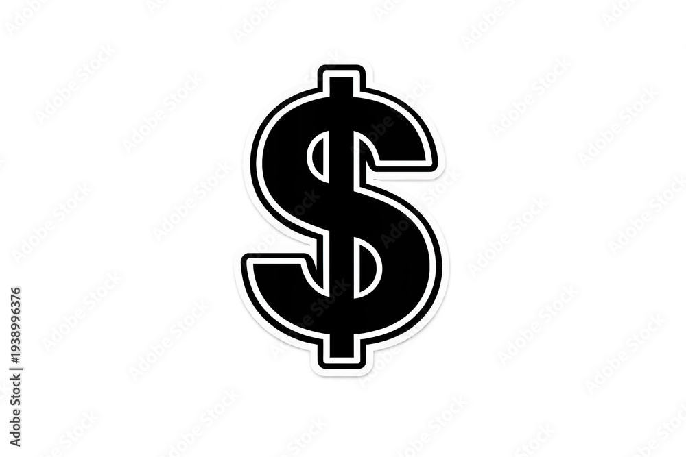 Fototapeta premium Black dollar sign icon with a white outline on a transparent background, symbolizing wealth, earnings, and payment