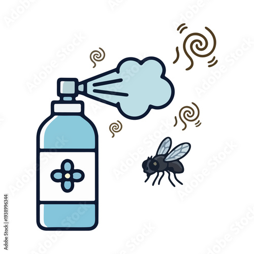 Spray bottle of insecticide killing a housefly vector illustration.
