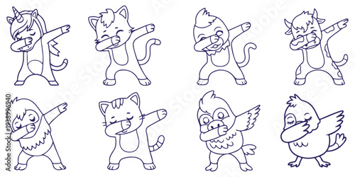 Cute cartoon animals dabbing in funny pose on white background eps 10