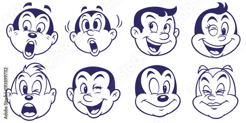 Retro cartoon boy and girl faces smiling and winking eps 10