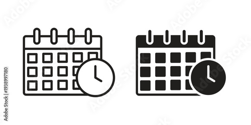 Calendar clock icon - editable stroke vector illustration eps10.