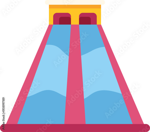 Water park slides in a flat icon design, representing summer fun