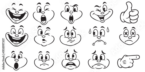 Funny cartoon faces expressing emotions on white background eps 10