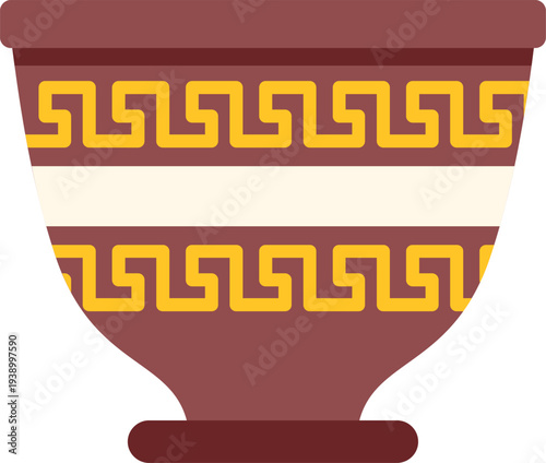 Greek amphora with traditional geometric meander pattern on a white background