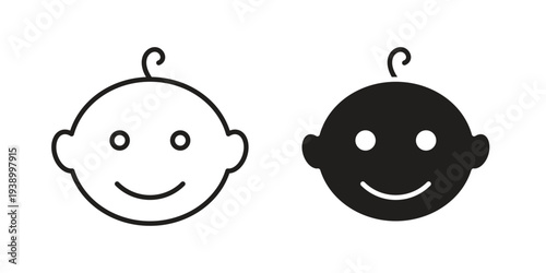 Child head icon - editable stroke vector illustration eps10.