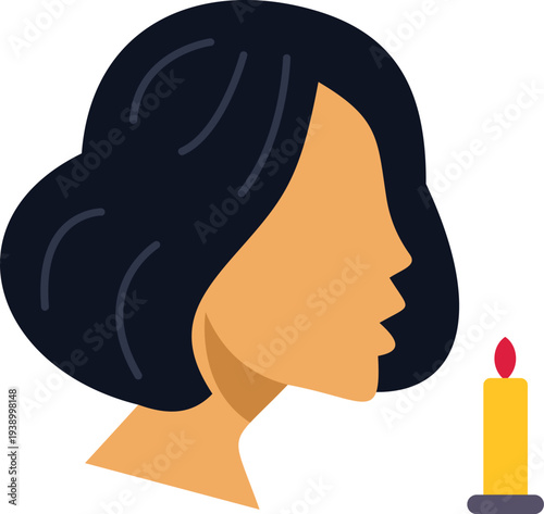 Woman in profile contemplating a burning candle, symbolizing hope and peace