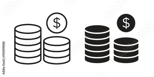 Coins icon - editable stroke vector illustration eps10.