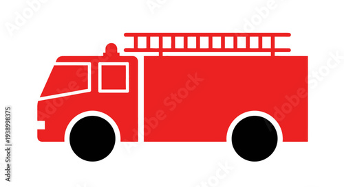 Red fire truck ladder emergency vehicle flat icon