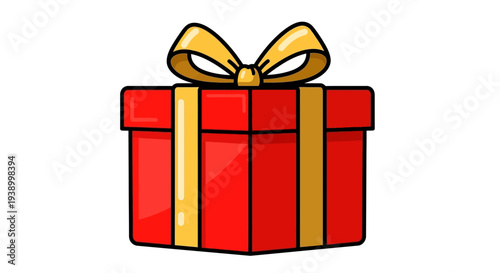 Red gift box with yellow ribbon and bow on white background