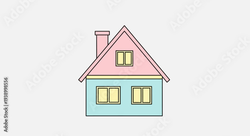 Simple cartoon house icon with pink roof and blue walls