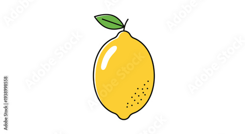Simple cartoon lemon with green leaf on white background